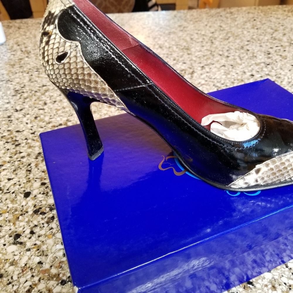 Designer High Heel Pump, Two Tone Python Snakeski… - image 6